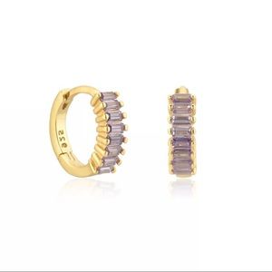 NWT PAVE GEM STONE GOLD MICRO HUGGIE HOOP EARRING SET